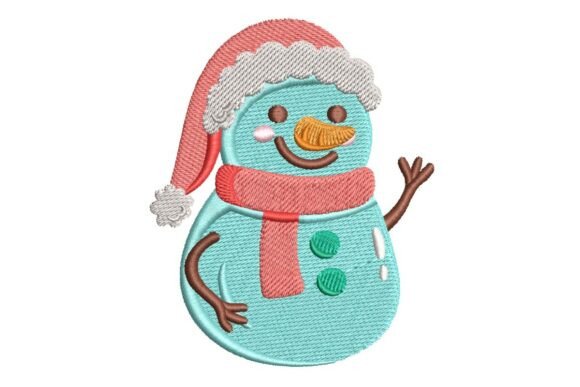 Cheerful Waving Snowman with Red Hat and Scarf Embroidery Design