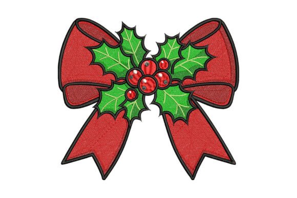 Christmas Holly Bow Embroidery