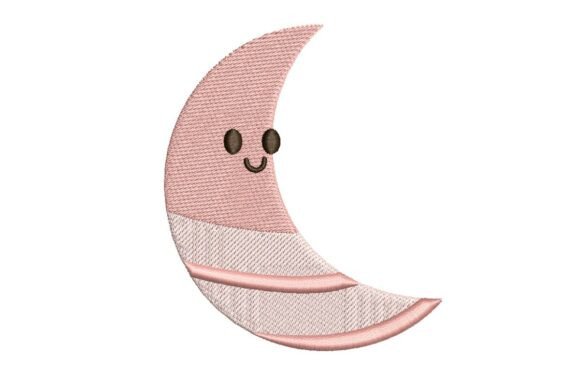 Cute Smiling Pink Crescent Moon Embroidery Design