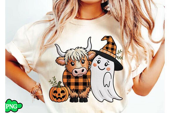 Faux Embroidery Cute Fall Highland Cow
