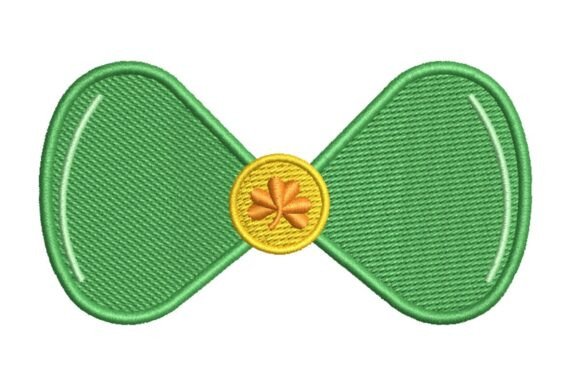 Festive Green Bow Tie with Shamrock Button Embroidery Design