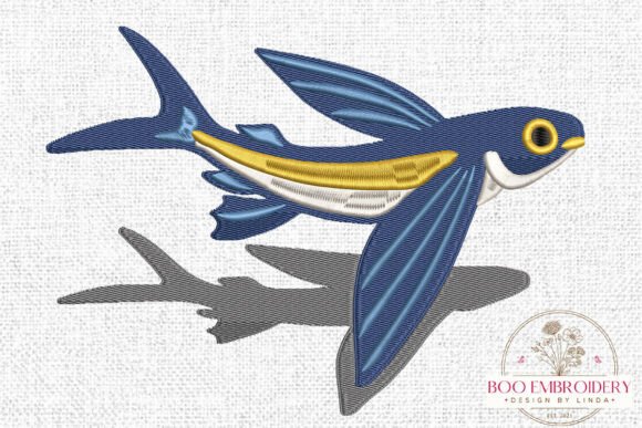Flying Fish Embroidery Design, Ocean