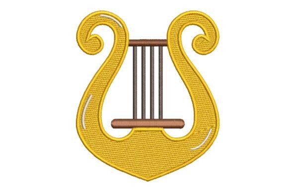 Golden Lyre Musical Instrument Embroidery Design