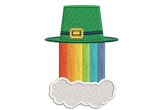 Lucky Leprechaun Hat with Rainbow and Cloud Embroidery Design