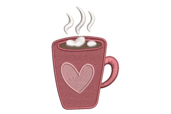 Steaming Hot Cocoa Mug with Heart Embroidery Design